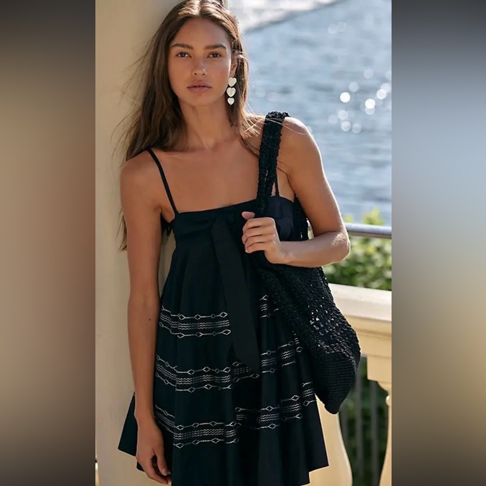 Full swing mini dress Free People Black with White Embroidery